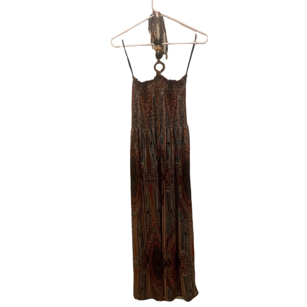 E&K Bohemian Halter Paisley Dress with Beaded Halter